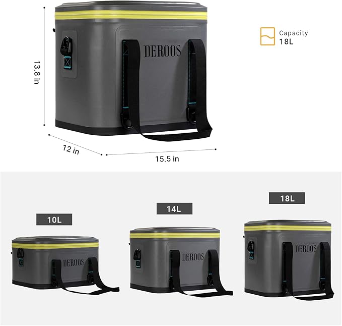 DEROOS Soft Cooler Bag Lightweight Leak Proof Portable Cooler, 35Cans Insulated Waterproof Backpack Deep Freeze 72-Hour Cooler Bag for Hiking Camping Picnic Fishing Beer for Men Women, Grey