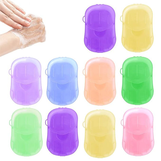10 Boxes (200 Sheets) Portable Travel Soap Paper Sheets, Mini Disposable Soap Sheets Hand Washing Bath Scented Paper Soap and Slide Foaming Paper Soap Bathing Soap Flakes for Outdoor (10 Boxes)