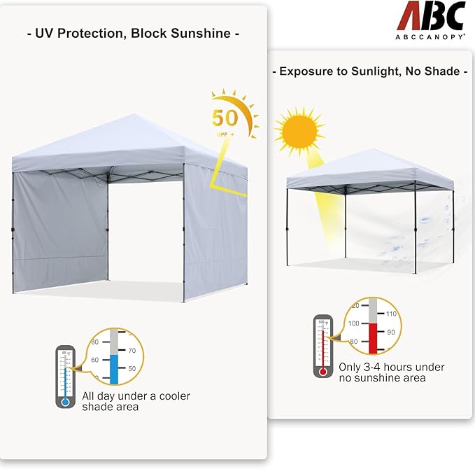 ABCCANOPY Easy Pop up Canopy Tent with 2 Sidewalls for Outdoor Sun Blocking or Rain Protection, 8x8, White