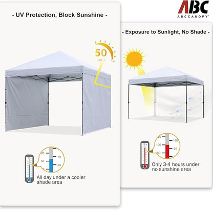 ABCCANOPY Easy Pop up Canopy Tent with 2 Sidewalls for Outdoor Sun Blocking or Rain Protection, 8x8, White