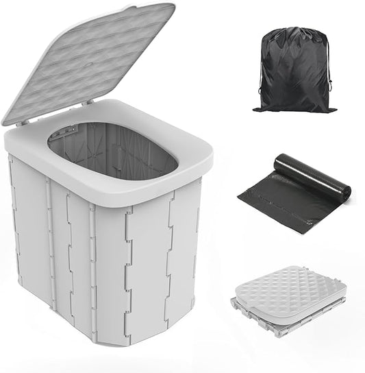 Portable Camping Toilet for Adults - Hapoon XL Portable Folding Toilet with Lid,Travel Portable Potty for Adults,Porta Potty Car Toilet,Grey