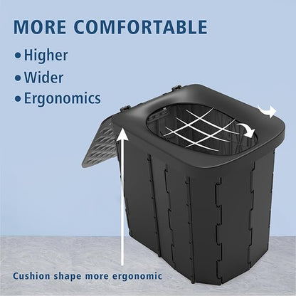 Portable Camping Toilet for Adults - Hapoon XL Portable Folding Toilet with Lid,Travel Portable Potty for Adults,Porta Potty Car Toilet,12 Toilet bags, 12 pack Liquid Waste Gel,Black