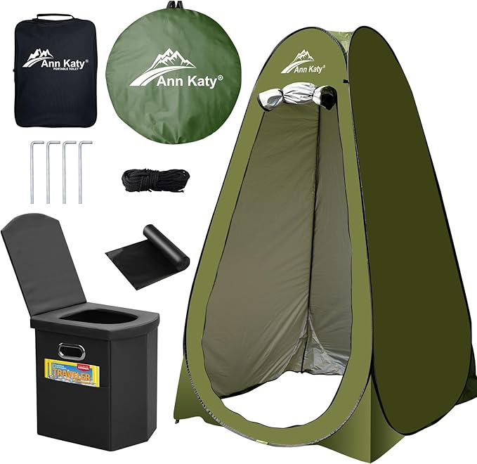 Portable Toilet with Pop Up Privacy Tent,XL Large Portable Toilet for Adults, Outdoor Camping Shower Tents Changing Room Emergency Folding Toilet Tent Kit with Carry Bag for Camping/Hinking…