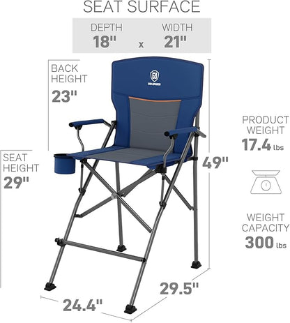 EVER ADVANCED Tall Directors Chair with Cup Holder 31", Bar Height Folding Chair for Camping, Sports with Carry Bag, Mesh Pockets and Footrest, Heavy Duty 300 lbs, Blue