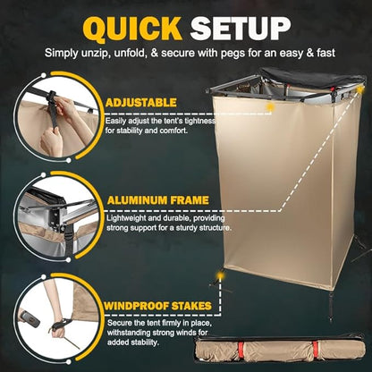 Fits for Jeep/Toyota Shower Tent Awning | 300D Ripstop Fabric,Instant Setup for 4x4 Overlanding & Boating - Aluminum Frame with Shower Head Holder - for Camping, Off-Roading, Fishing & Road Trips