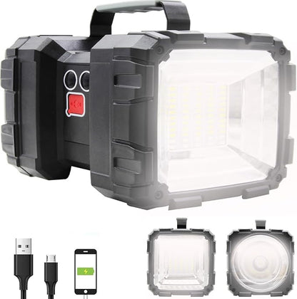 Rechargeable LED Searchlight Flashlight, LED Spotlight Big Power Capacity 15000LM 20h Ultra-Long Standby 7 Lights Modes Camping Work Light, Waterproof, Power Bank, for Home, Outdoor (55 LEDs)
