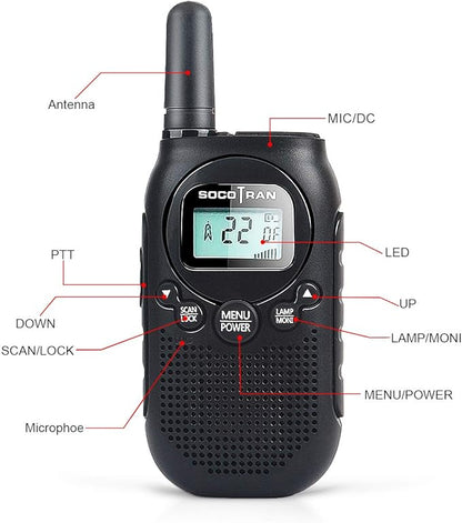 Adults Walkie Talkies Rechargeable FRS Two-Way Radios USB Charge Mini Walky Talky with Rechargeable Battery Long Range 5 Miles with Bright Light 2 Pack 0.5W Perfect for Family Outdoor Camping Trip