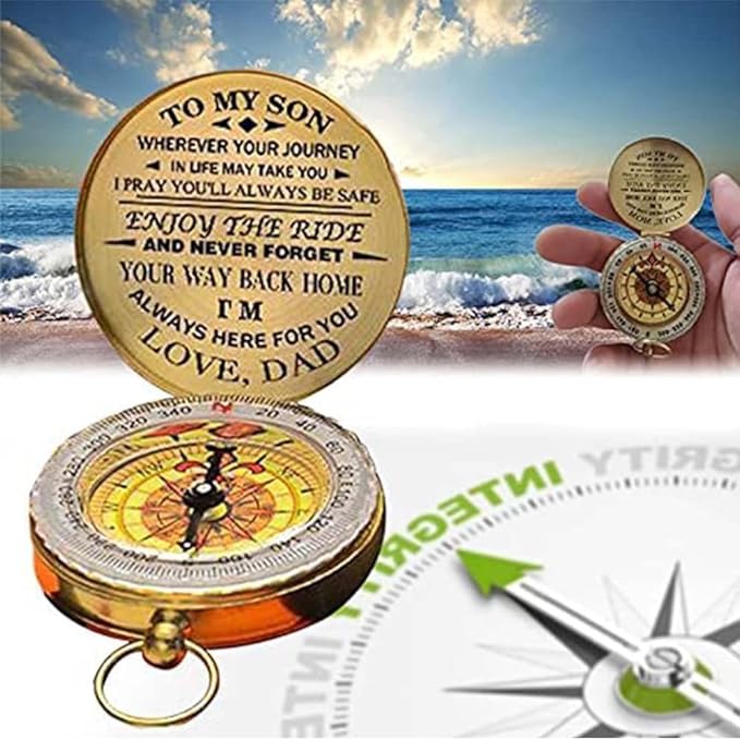 Luminous Compass Dad to Son Enjoy The Ride Camping Outdoor Activities Navigation Tool (a)