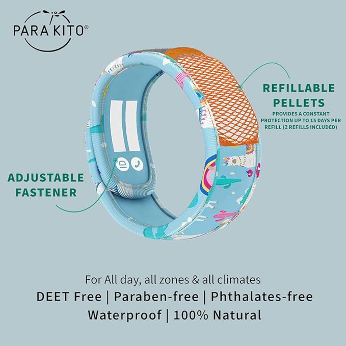 PARA'KITO Bug & Mosquito Bracelets for Kids | Mosquito Spray Alternative | Waterproof, Outdoor Insect Wristband w/Natural Essential Oils | Hiking, Trekking & Camping Accessories (Llama)