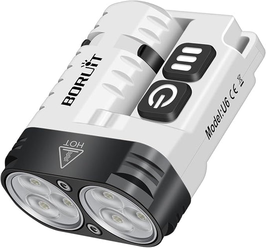 BORUIT U6 Small Flashlights Powerful 1600 Lumen, Mini EDC Flashlight USB C Rechargeable Led Pocket Clip Flash Light with Keychain Magnetic, IP68 Waterproof Lanyard
