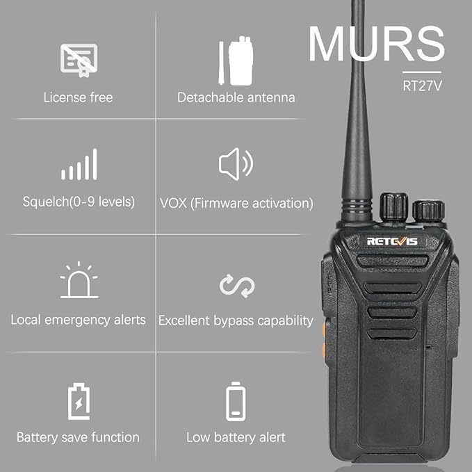 Retevis RT27V MURS 2 Way Radio, Walkie Talkies Rechargeable, Long Range, Multi-Unit Charger, License Free, Rugged, Two Way Business Radios for Emergency Rescue Farm Church(6 Pack)