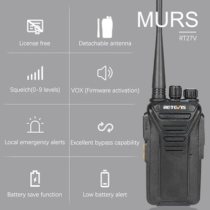 Retevis RT27V MURS 2 Way Radio, Walkie Talkies Rechargeable, Long Range, Multi-Unit Charger, License Free, Rugged, Two Way Business Radios for Emergency Rescue Farm Church(6 Pack)