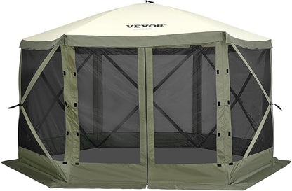 VEVOR 12x12ft Pop Up Gazebo Tent with Mosquito Netting, 6 Removable Wind Panels & 2 Mesh Windows, Outdoor Canopy Shelter for Patio, Army Green