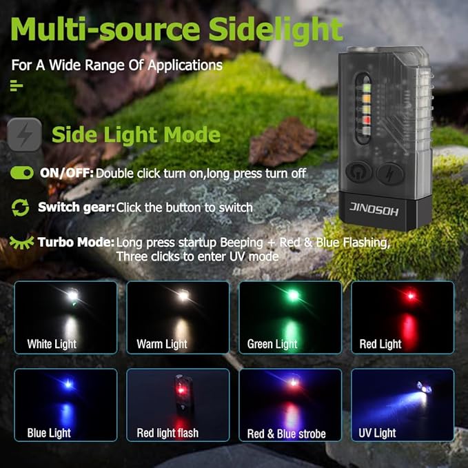 E9 Small EDC Flashlight Powerful 1000 Lumens, Rechargeable Mini Keychain Flashlights with 365nm UV Red Blue Light 12 Modes, Magnetic Flash Light IPX4 Waterproof