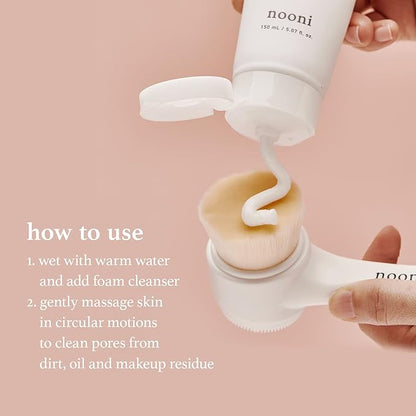 NOONI Cleansing Oil - Snow Aqua 0 LHA Toning Pore Care Korean Facial Oil Cleanser, 6.76 fl.oz (200 ml)*2EA + Pore Cleansing Tool - Manual Dual Brush Bundle