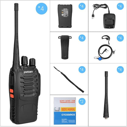 Rechargeable walkie talkies for Adults with Upgraded Earpieces and Li-ion Battery,Two Way radios has VOX/TOT/Emergency Alarm/Battery Low Alert/Flashlight/Scan Function（4 Pack）