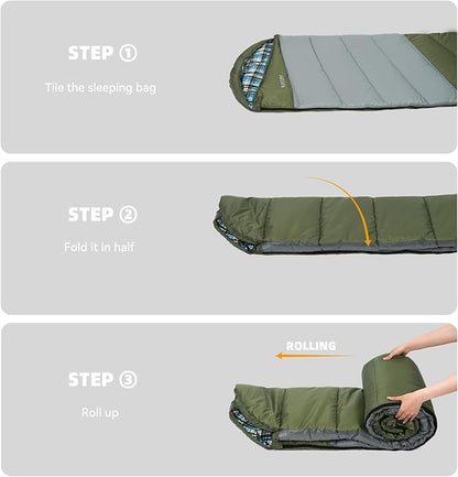 Cotton Flannel Liner Sleeping Bag for Adults Teens Kids, Cold Weather & Warm, 3 Seasons, Lightweight Compact Camping Essentials Equipment, Hiking, Outdoor, Travel
