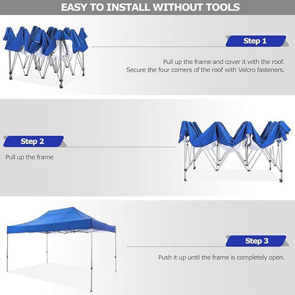 COBIZI 10x15 FT Heavy Duty Pop up Canopy Tent with 4 sidewalls Commercial Outdoor Canopy Wedding Party Tents for Wedding All Season Wind & Waterproof Gazebo with Carry Bag, Blue(Frame Thickened)