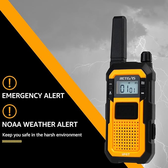 Retevis RB48 Heavy Duty Walkie Talkies, Waterproof Two Way Radio, Advanced Triple Proof, 2000 mAh, Emergency Alert, 2 Way Radio Long Range for Job Site (4 Pack) Yellow