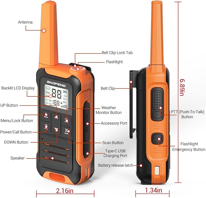 Walkie Talkies Long Range Walkie Talkie for Adults F22 FRS Radio Walky Talky Family Walkie-Talkie Rechargeable with 1400 mAh Battery USB Charger for Hiking Camping Trip(2 Pack)