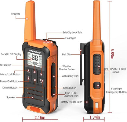 Walkie Talkies Long Range Walkie Talkie for Adults F22 FRS Radio Walky Talky Family Walkie-Talkie Rechargeable with 1400 mAh Battery USB Charger for Hiking Camping Trip(2 Pack)