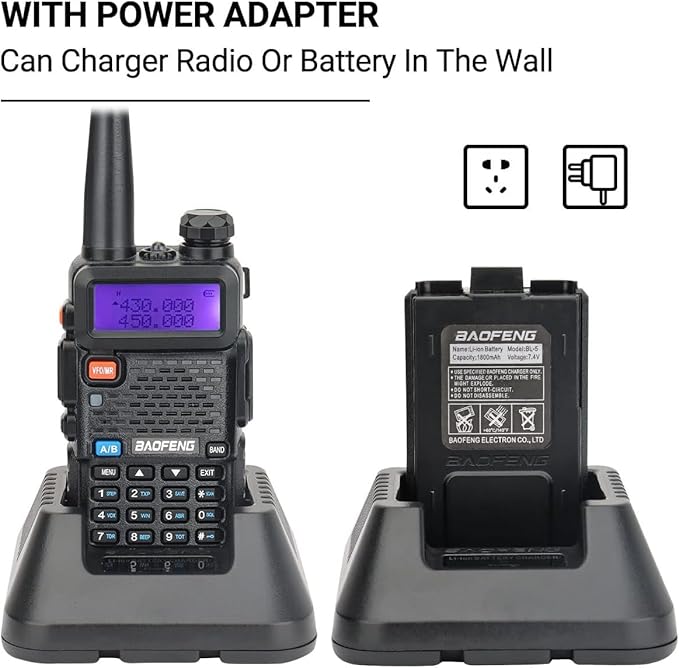 Baofeng UV-5R Ham Radio Long Range UV5R Dual Band Handheld Rechargeable High Power Two Way Radio Walkie Talkies with 1800mAh Li-ion Battery and Earpiece for Hunting Survival Gear,2 Pack
