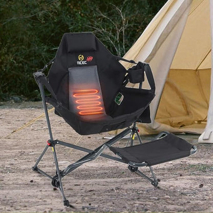 Nice C Heated Hammock Camping Chair with Footrest, Heated Camping Chair with Battery, Rocking Swing Chairs, Hammock Chairs with Stand, Heavy Duty (2, Heat Black W/Footrest)