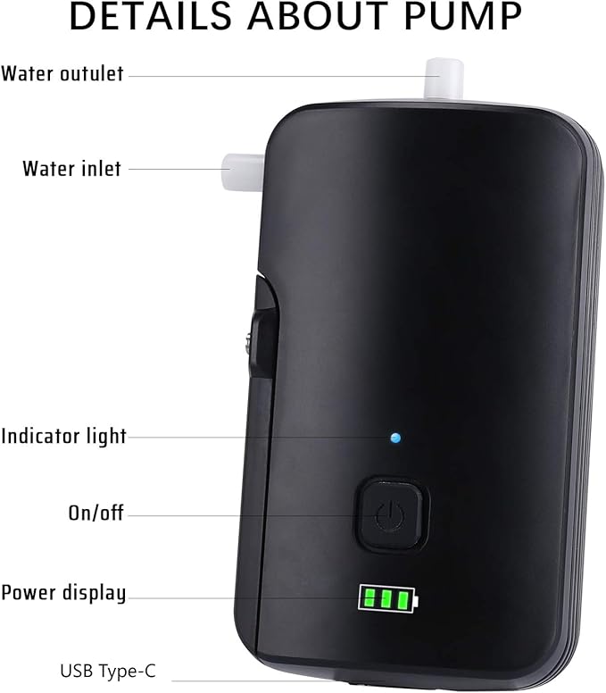 Portable camping shower set, 4400mAh battery,self suction shower pump,suitable for family camping, hiking,backpacking,beach,pets,pumping the water from the bucket into a stable and gentle shower flow