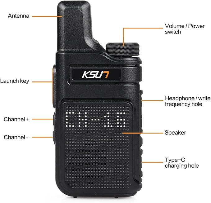 KSUN 4 Pack Walkie Talkies for Adults with Earpiece and Mic 22 FRS Channels Drop-Resistant, Dotted Matrix Display Long Range VOX 4000mAh Battery for Cruise Hiking Camping M6