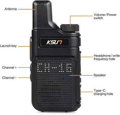 KSUN 4 Pack Walkie Talkies for Adults with Earpiece and Mic 22 FRS Channels Drop-Resistant, Dotted Matrix Display Long Range VOX 4000mAh Battery for Cruise Hiking Camping M6