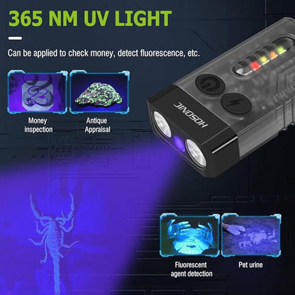 E9 Small EDC Flashlight Powerful 1000 Lumens, Rechargeable Mini Keychain Flashlights with 365nm UV Red Blue Light 12 Modes, Magnetic Flash Light IPX4 Waterproof