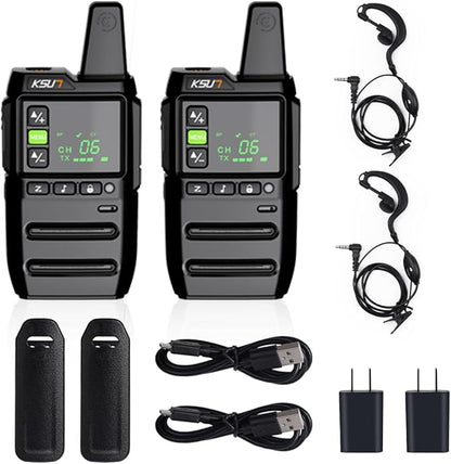 KSUN Long Range Walkie Talkies for Adults with Earpiece for Adult 22 FRS Channels LCD Screen,Flashlight Rechargeable Battery Portable for Cruise Camping Hiking GZ20 (2 Pack)