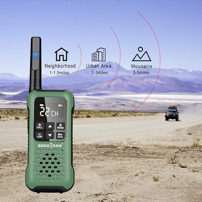 Rechargeable Walkie Talkies Two Way Radio IP67 Waterproof Long Range 5 Miles Two Way Radios Floating Flashlight & SOS Emergency Lamp, NOAA Weather Alert Walkie-Talkie Green