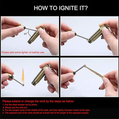Keychain Matchstick Fire Starters, Waterproof Permanent Metal Match with Flint Matchstick, Portable Kerosene Refillable Lighter for Emergency Survival Gear