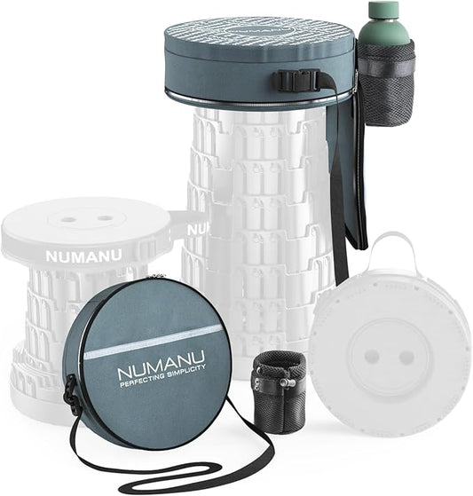 NUMANU 3-in-1 Multi-Feature Round Cushioned Carry Bag for 18" Collapsible Stool (Round Shape) - Front Pocket, Drink Holder, Built-in Seat Pad (NO Stool Included)