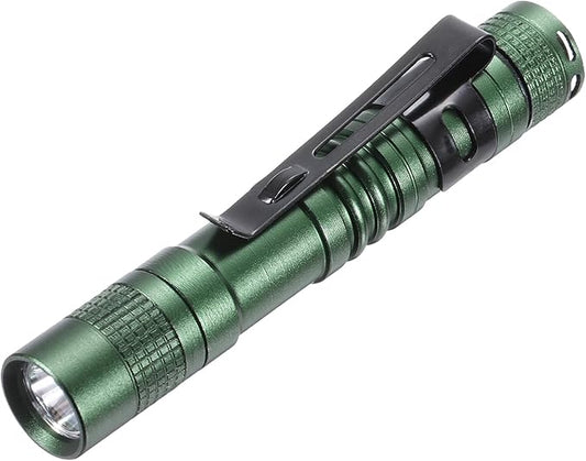 PATIKIL Mini Flashlight with Clip, Super Light Small LED Pen Flashlights Aluminum White Light Torch Battery Powered for Camping Hiking, Green