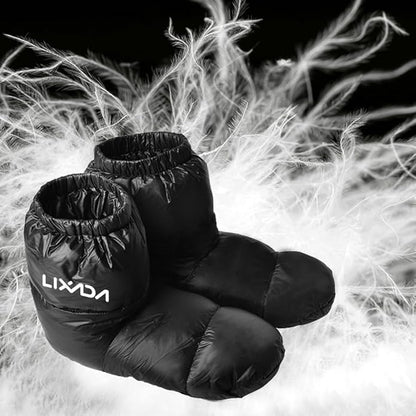 LIXADA Ultralight Winter Duck Down Booties Warm Socks Slippers Warm Soft Cozy Water-Resistant for Camping Sleeping Bag Men Women Winter Duck Down Booties Slipper Boots