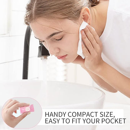 100PCS Compressed Face Towels, Portable Compressed Towel Tablets, Cotton Disposable Face Towel Coin Tissues, Mini Compressed Towels for Travel Camping (Pink)