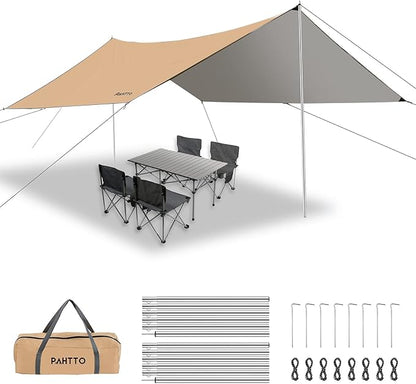 Hammock Rain Fly, 12x10FT Camping Tarp with Poles, Waterproof and Ultralight Survival Tent Tarp for Outdoors, Camping, Hiking, Picnic, Backpacking