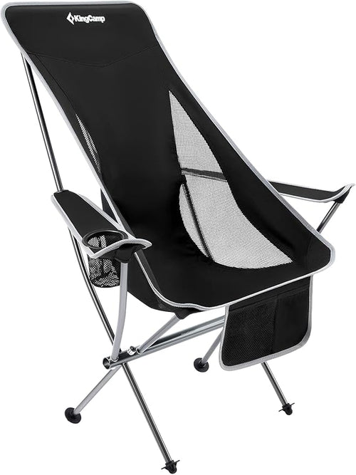 KingCamp Compact Camping Chair with Armrest Ultralight High Back Backpacking Chairs for Adults Lightweight Folding Chair Heavy Duty Support 265 Lbs Portable for Traveling, Lawn, Festival, Black