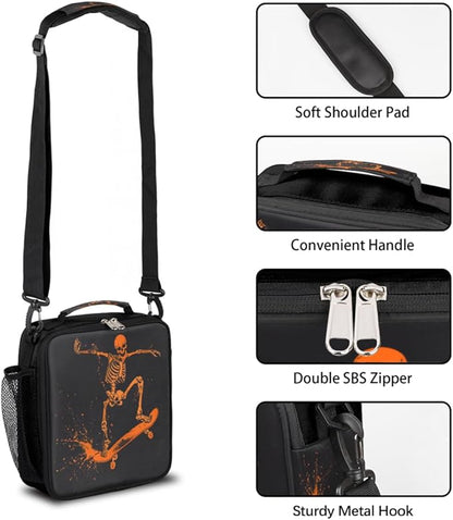 cfpolar Skull Skateboard Lunch Box for Boys Girls, Insulated Lunch Bags for Kids Reusable Mini Cooler Lunch Tote Lunchbox Thermal Meal Tote Kit with Shoulder Strap for Work School Picnic