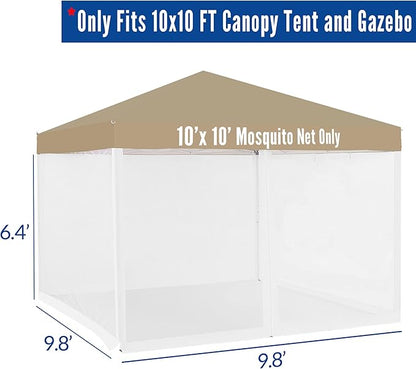 Mosquito Net for 10' x10' Patio Gazebo, Outdoor Netting for Camping Canopy Pop Up Tent Screen House Wall Mesh Sidewall with Zipper, Universal Replacement, White