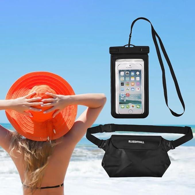 JSCARLIFE Waterproof Phone Pouch Fanny Pack (6 Pack), Waterproof Bag for Cruise Boating Swimming Snorkeling Kayaking Beach Poo Accessories, Waterproof Case Water Protector Waist Pouch for Women Men
