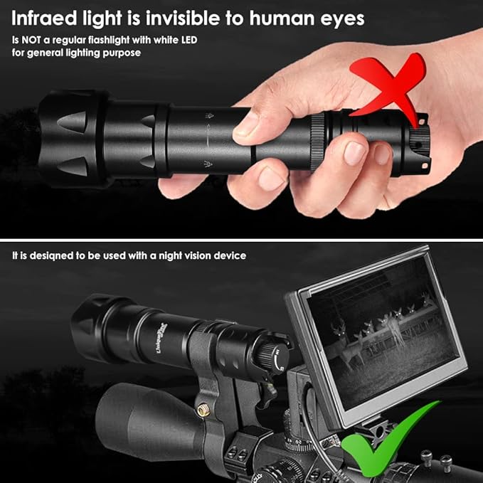 UniqueFire 2002D Vcsel 850nm IR Illuminator Flashlight Lights for Night Vision,Fresnel Lens Zoomable Infrared Illuminator IR Spotlight,Rapid Dimmer Switch, Max Lighting 1000M