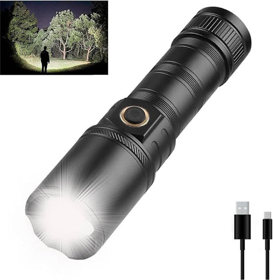 1200000 Lumens Flashlight USB Rechargeable Powerful Super Bright LED Flash Light,Outdoor Waterproof Zoomable Tactical Flashlight Handheld Torch for Emergency,Camping,Hiking