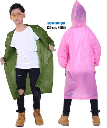 2 Pack Rain Ponchos for Kids, Reusable Kids Rain Jacket with Hood Waterproof Raincoats for Boys and Girls