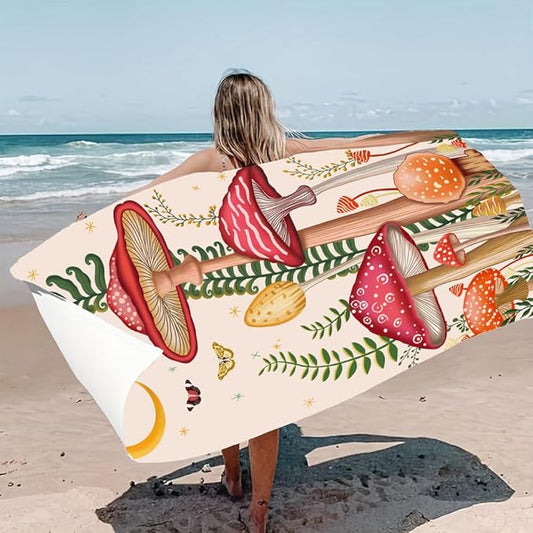 Thick Mushroom Beach Towel 30”x60” Microfiber Terry Beach Towels Kids Soft Camping Towels Sandproof Quick Drying Travel Swim Pool Yoga Gym Camping Women Men Beach Essentials Accessories Vacation Gift