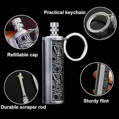 Fire Starter Lighter Waterproof Flint Match Outdoor Camping Permanent Metal Matchstick with Keychain(Sold Without Fluid) (Red+Red)