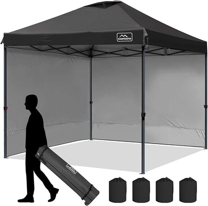 KAMPKEEPER 10x10 Pop Up Canopy Tent with 2 Sidewalls - Waterproof Outdoor Shelter for Sun Shade, Camping, Beach, Patio and Backyard Events, Black