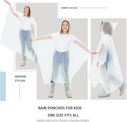 2 Pack Kids Rain Ponchos Reusable EVA Ponchos with Drawstring Hood, Waterproof Jacket for Boys and Girls